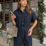 Denim Short Sleeve Belted Utility Playsuit