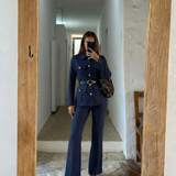 Double Breasted Military Style Blazer and Pants Set
