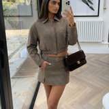 Cable Knit Sweater and Plaid Mini Skirt Elegant Outfit