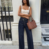 High Waist Classic Cropped Wide Leg Denim Jeans