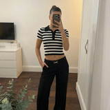 Slim Fit Striped Short Sleeve Women Polo Shirt