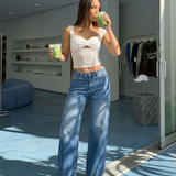 High Waist Relaxed Straight Leg Denim Jeans