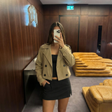 Double Breasted Cropped Trench Jacket with Structured Collar