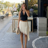 Asymmetrical Fringe Midi Skirt Elegant Boho Style