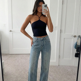 High Waist Light Wash Straight Leg Denim Jeans