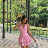 Halter Ruffle Mini Dress Flared Summer Party Dress