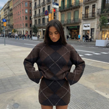 Women's Plaid Oversized Sweater and Mini Skirt Knit Set