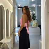 Elegant Two Layer Midi Skirt Flowy High Waist Style