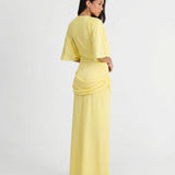 Elegant Draped Waist Maxi Dress with Flowy Sleeves