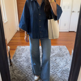 Oversized Denim Cape Shirt with Button Front
