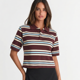 Retro Striped Short Sleeve Women Polo Shirt