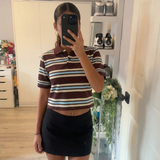 Retro Striped Short Sleeve Women Polo Shirt