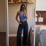 High Waist Wide Leg Dark Wash Denim Jeans