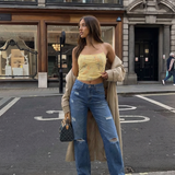 High Waist Distressed Straight Leg Denim Jeans