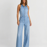 Denim Halter Neck Wide Leg Jumpsuit