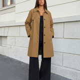 Classic Long Trench Coat with Button Front and Relaxed Fit