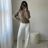 Women’s Soft V Neck Knit Sweater Casual Cozy Pullover