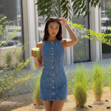 Denim Button Front Mini Dress Sleeveless Casual Dress