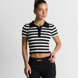 Slim Fit Striped Short Sleeve Women Polo Shirt