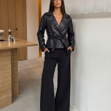 Belted Faux Leather Jacket with Tailored Fit