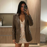 Oversized Faux Leather Tailored Blazer