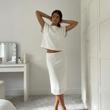 Minimalist Short Sleeve Knit Top with Relaxed Fit