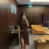 Women Short Sleeve Knit Polo Top Casual Slim Fit