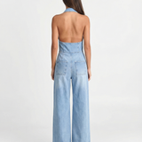 Denim Halter Neck Wide Leg Jumpsuit