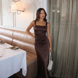 Satin Maxi Evening Dress Elegant Slim Fit