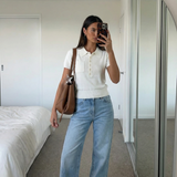 Classic Short Sleeve Button Polo Shirt for Women