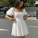 Puff Sleeve Mini Dress Square Neck Summer Dress
