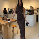 Ruched Velvet Maxi Dress Sleeveless Evening Dress