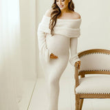 Women's Maternity Maxi Off-Shoulder Knit Long Sleeve Dress