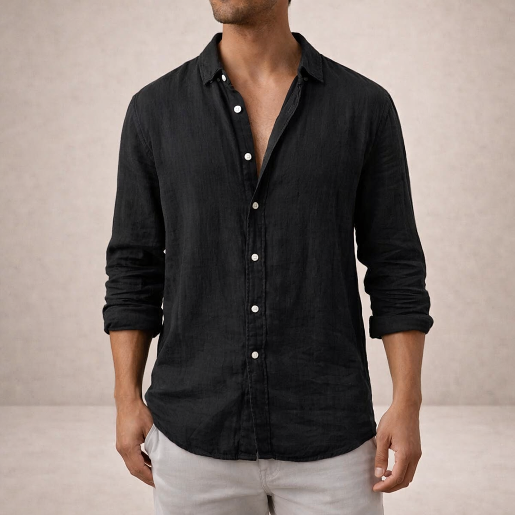 Orizelle | Men's Linen Shirt Long Sleeve Regular Fit - Open Collar Lightweight Casual Summer
