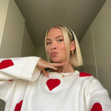 Red Heart Pattern Oversized Sweater