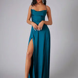 Satin Cowl Neck Maxi Dress with Side Slit