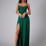 Satin Cowl Neck Maxi Dress with Side Slit