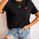 Minimalist Heart Embroidered Cotton Tee