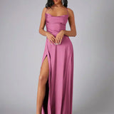 Satin Cowl Neck Maxi Dress with Side Slit