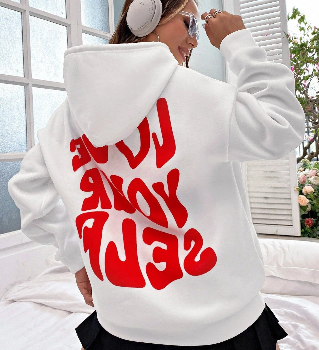 Love Yourself Graphic Hoodie with Oversized Streetwear Fit
