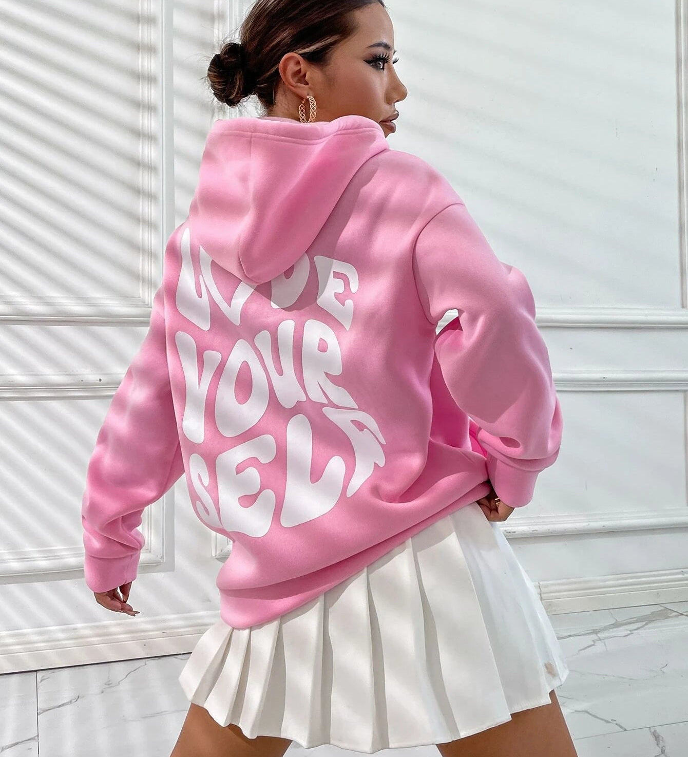 Love Yourself Graphic Hoodie with Oversized Streetwear Fit