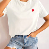 Minimalist Heart Embroidered Cotton Tee