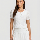 Peter Pan Collar Blouse and Pleated Mini Skirt Elegant Outfit