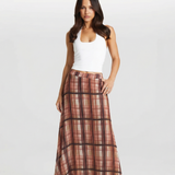 Plaid A Line Maxi Skirt High Waist Casual Elegant Style