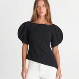 Puff Sleeve Asymmetric Knit Top with Modern Fit