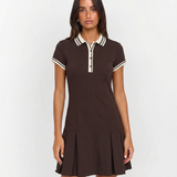 Contrast Trim Polo Collar Mini Dress with Short Sleeves