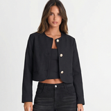 Cropped Collarless Button Jacket