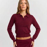 Women Ribbed Knit Polo Sweater Elegant Slim Fit Pullover