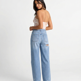 High Waist Distressed Wide Leg Denim Jeans