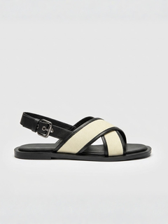 Canvas & Leather Crossover Sandals
